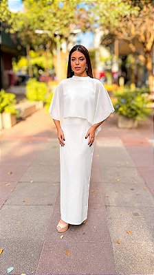 VESTIDO MIDI CHIFFON TOMARA QUE CAIA C/ CAPA REMOVÍVEL BRANCO