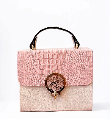BOLSA ALLYMA COURO TATI CROCO ROSA UNI -