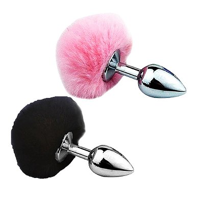 Plug Anal em Metal 8 cm com Pompom TAMANHO M
