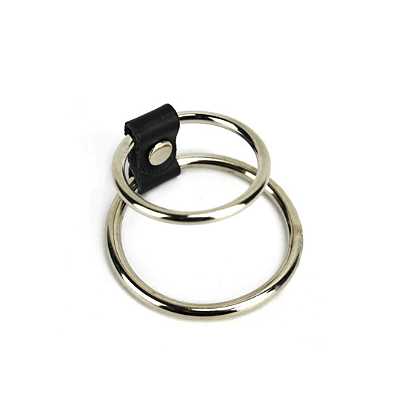 Anel Peniano Duplo em Metal com Tira em Couro Sintético