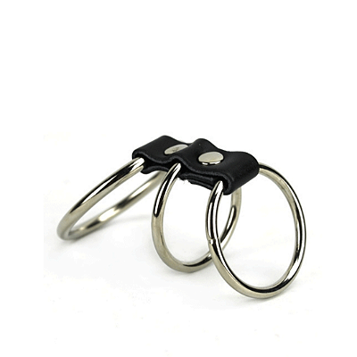 Anel Peniano Triplo em Metal com Tira de Couro Sintético