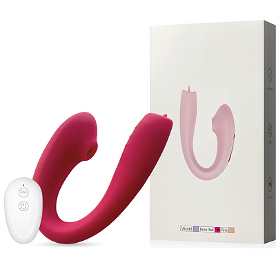 Vibrador de Casal Rosa com Língua Estimuladora e Via Controle RECARREGAVEL