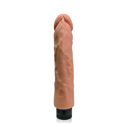 Prótese Realística 22x3,7 cm em Cyberskin com Vibração Multivelocidade, Possui Glande Saliente e Veias