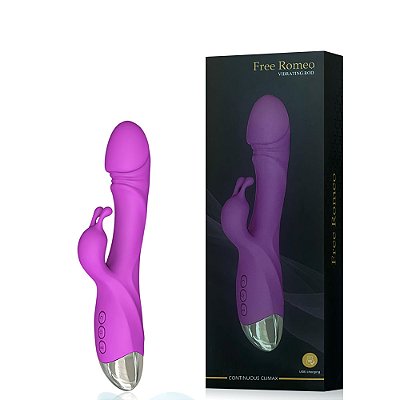 Vibrador ROMEO Recarregável com Detalhe de Glande com Estimulador Clitoriano Formato Coelho Rabbit