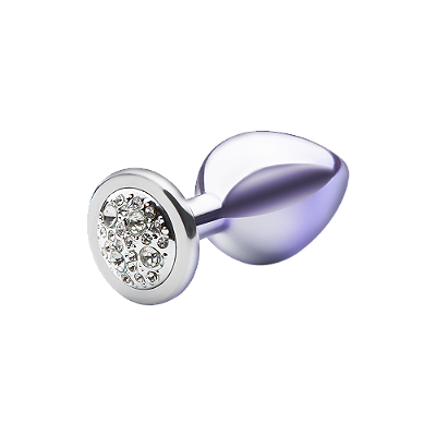 Plug Anal Lite Bicolor TAMANHO M Prata com Roxo Cravejado - ABS