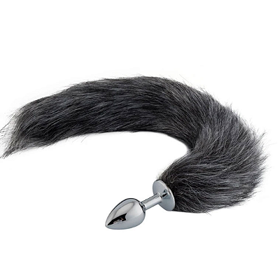 Plug Anal em Aluminio 7cm com Cauda Cinza TAMANHO P