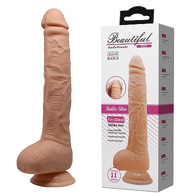 Protese Realística 27x4,2cm com Veias Salientes, Escroto, e Ventosa – BEAUTIFUL DICK