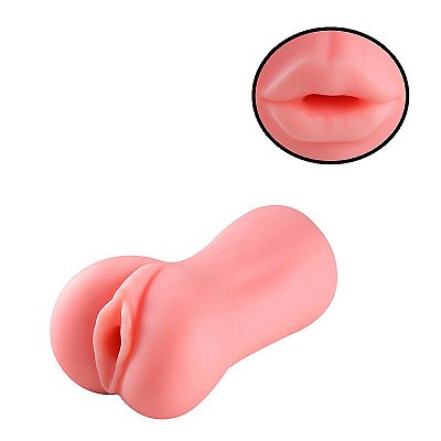 Masturbador Masculino Boca e Vagina Em Cyberskin 18 x 5cm BEGE