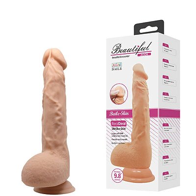Protese Realístico 24x4,1cm com Veias Estimuladoras, Glande Pequena, Escrota e Ventosa – BEAUTIFUL JASON