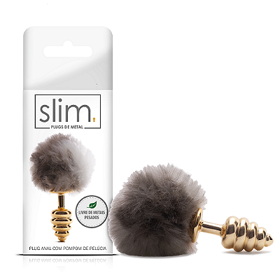 Plug Anal Com Pompom De Pelúcia 6,5X 2,9 Cm Linha Slim TAMANHO P