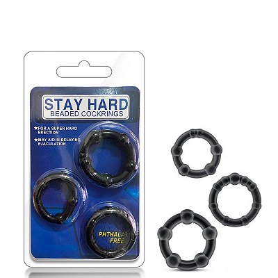 Kit com 3 Anéis Penianos e Nódulos Massageadores – STAY HARD