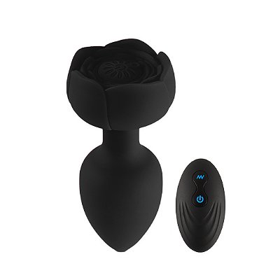 Plug Anal Vibratório com Formato de Rosa e Controle TAMANHO M - Preto
