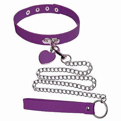 Coleira Com Guia De Corrente ROXA