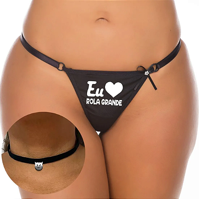 Kit Calcinha Fio Dental e Chocker com Frase "Eu Amo Rola Grande"