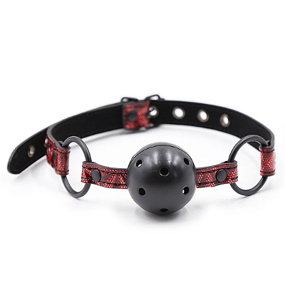 Mordaça de Bola com Acabamento Brilhante em Alto Relevo VERMELHA