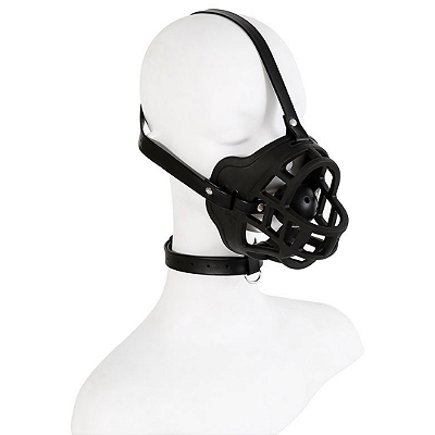 Focinheira AGradeada com Mordaça de Bola, Alça Dupla e Regulagem por Fivelas