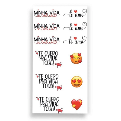 Cartela de Tatuagem Adesiva Temporaria Minha Vida Todinha 19 x 9 cm Luvi