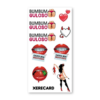 Cartela de Tatuagem Adesiva Temporaria Bumbum Guloso 19 x 9 cm Luvi