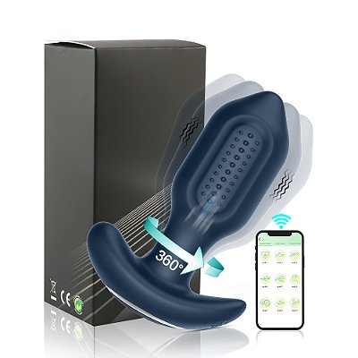 Plug Anal Giratorio Com Vibracao Via Aplicativo Recarregável PRETO