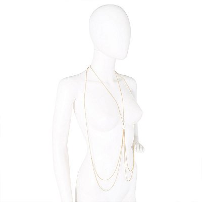 Colar de Corpo com Corrente Dourada e Detalhe Central com Pérola