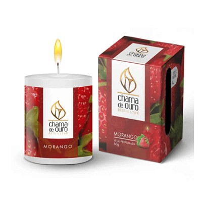 Vela Morango Para Ambiente Perfume de Longa Duração Chama de Ouro 60g