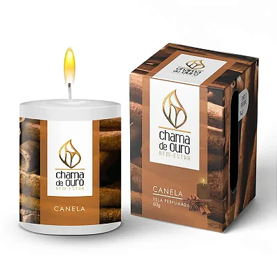 Vela Canela Para Ambiente Perfume de Longa Duração Chama de Ouro 60g