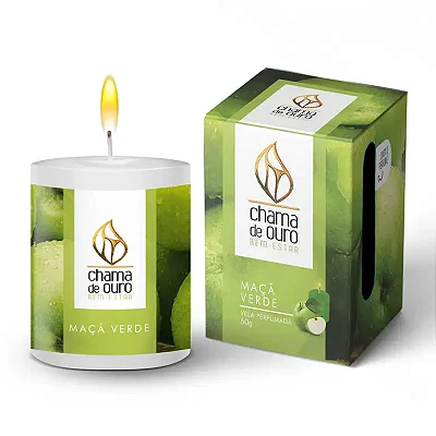 Vela MAÇA VERDE Para Ambiente Perfume de Longa Duração Chama de Ouro 60g