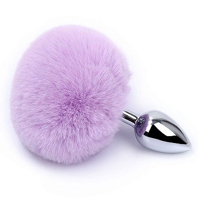 Plug Anal em Metal Lilas com Pompom TAMANHO M