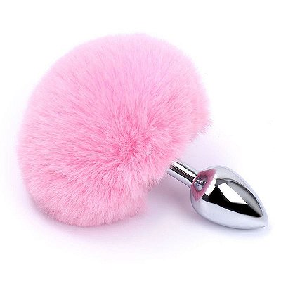 Plug Anal de Metal com Pompom - Tamanho M - ROSA