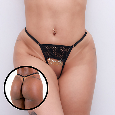 Calcinha Strass na Frente nome TESÃO - Preta