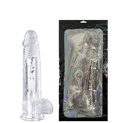 Prótese Translúcida 22x4,2cm Recarregável com Ventosa e Escroto