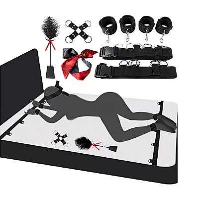 Kit Bondage 7 Peças Amarra Algemas Distanciadoras para Punhos e Tornozelos