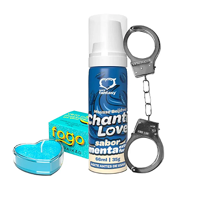 Combo Erótico com Chanti Love Mousse, Fogo da Paixão Vela e Algema de Metal