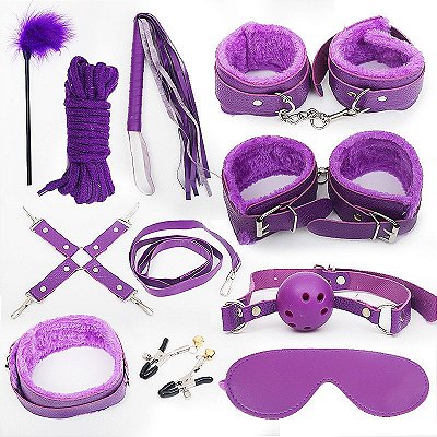 Kit Sado Erótico Completo com 11 Produtos - ROXO