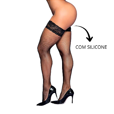 Meia Arrastao 7/8 Com Silicone PRETO Y4025