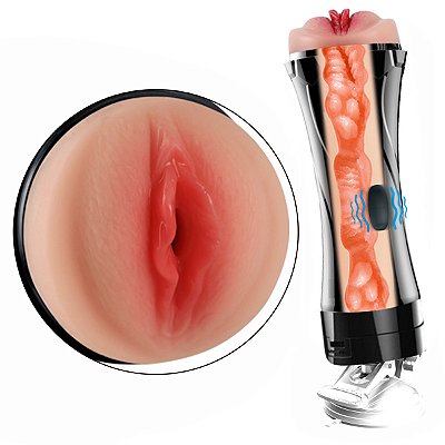 Masturbador Laterna Vagina Com Vibrador e Ventosa - Formato de Taça - A PILHA