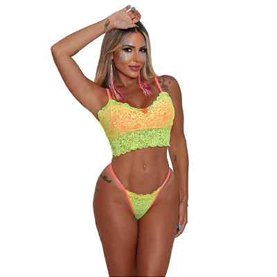 Cropped sem Bojo Folia Neon Amarelo com Laranja
