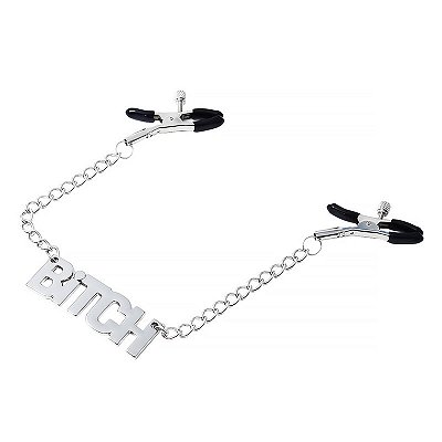 Par de Grampos para Mamilos com Regulagem e Pingente Escrito BITCH