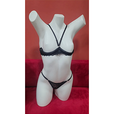 Conjunto Somente A Base com Aro e Calcinha String PRETA - Y7123