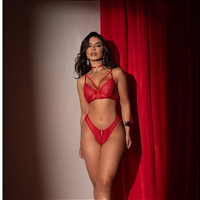 Conjunto Arrastão com Renda VERMELHO
