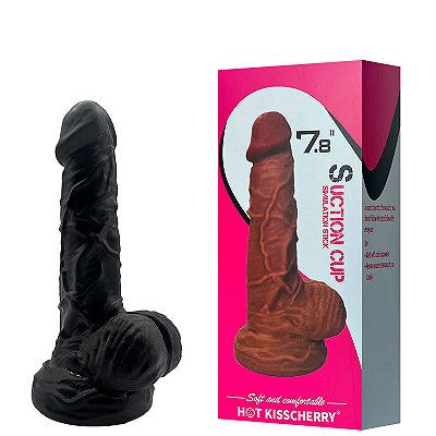 Prótese Realística 18 x 3,5cm com Escroto, Veias Salientes, Glande e Ventosa