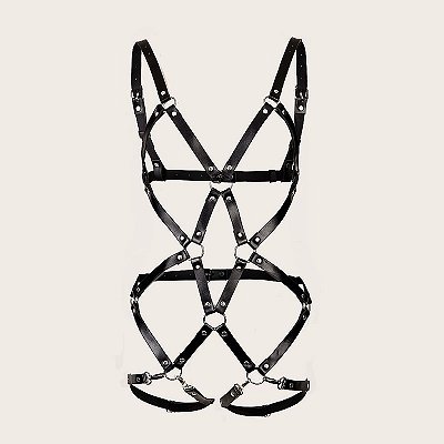 Harness Corporal em Couro com Cinta Liga OMBROS E PERNAS
