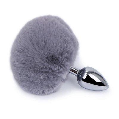 Plug Anal em Metal Cinza com Pompom TAMANHO M
