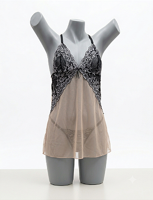 Camisola Transparente Nicole com Calcinha – PRETO