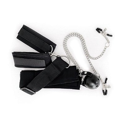 Kit de Bondage - Mordaça, Algemas e Prendedor de Mamilos
