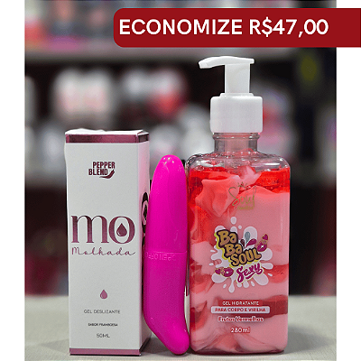 🍓 Combo Preliminares Irresistíveis: Vibrador Ponto G/Clitóris + Gel Hidratante Beijável BaBaSoul + Lubrificante Mo-Molhada