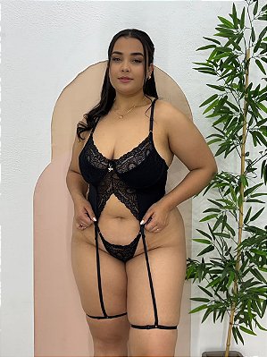 Conjunto Plus Size Daiane em Renda com Aro - PRETO