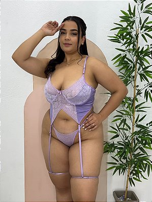 Conjunto Plus Size Daiane em Renda com Aro - LÍLAS