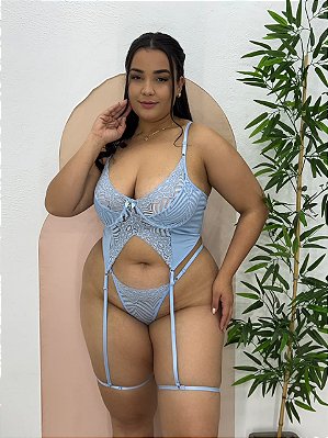 Conjunto Plus Size Daiane em Renda com Aro - AZUL