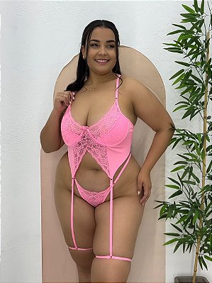 Conjunto Plus Size Daiane em Renda com Aro - ROSA CLARO